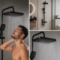 Модерен черен душ комплект с дъждовна пита