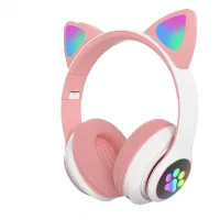 Светещи Bluetooth котешки слушалки CAT с микрофон, LED уши, AUX и TF карта – Безжични детски слушалки