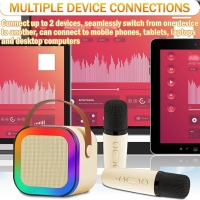 Мини караоке машина за деца с 2 безжични микрофона, Bluetooth високоговорител и LED светлини