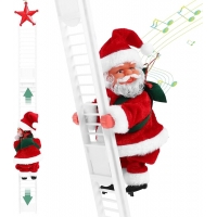 Електрически Дядо Коледа, катерещ се по стълба – 70 см | Музикална играчка “Merry Christmas”, PVC + плюш