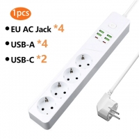 Универсален разклонител с 3 гнезда,4.2А, 4 USB порта и 2 Type-C портала, 3000W