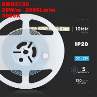LED Лента SMD5730 120LED/м IP20 3000K 20W/м.