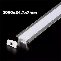 Алуминиев профил за LED лента 2000x24.7x7 мм – сиво тяло, комплект с аксесоари