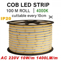 COB LED Лента AC 220V, 10W/m, 4000K, IP20 (240 LEDs/m)