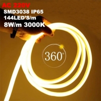 LED Неон 360 градуса SMD3038 144/1 3000K IP65 220V 8W/m