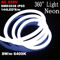 LED Неон 360 градуса SMD3038 144/1 6400K IP65 220V 8W/m