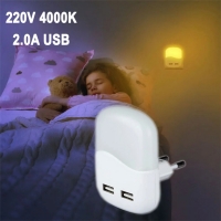 LED Нощна лампа квадратна за контакт с USB 4000K