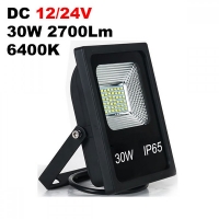 DC 12/24V 30W LED прожектор 2700LM 6400K черно тяло