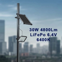 30W LED Соларен Прожектор LiFePo Батерия 6.4V Черен 6400K