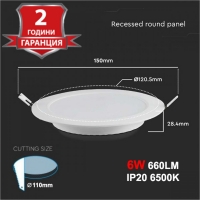 6W LED Backlit Панел Кръг 660LM 6500K