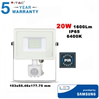 20W LED Прожектор със сензор Samsung чип бяло тяло 1600LM 6400K