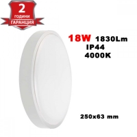 18W LED Плафон Кръг Бяла Рамка 4000К IP44