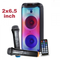 Караоке Тонколона 2x6.5 инча, 2 безжични микрофони, акумулаторна батерия, Bluetooth, FM радио