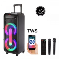 Караоке Тонколона 2x8 инча, 2 безжични микрофони, акумулаторна батерия, Bluetooth, FM радио