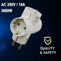 3 Щепсел Разклонител 10/16А 250V Страничен Бял
