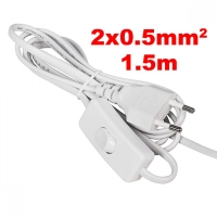 Захранващ кабел 1,5м с щепсел и прекъсвач 2х0,5мм2 бял