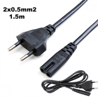Захранващ кабел с две жила 220V 1,5м черен
