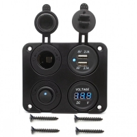 Панел за вграждане - 1 бутон с волтметър , USB зарядно и изход гнездо за запалка 12V